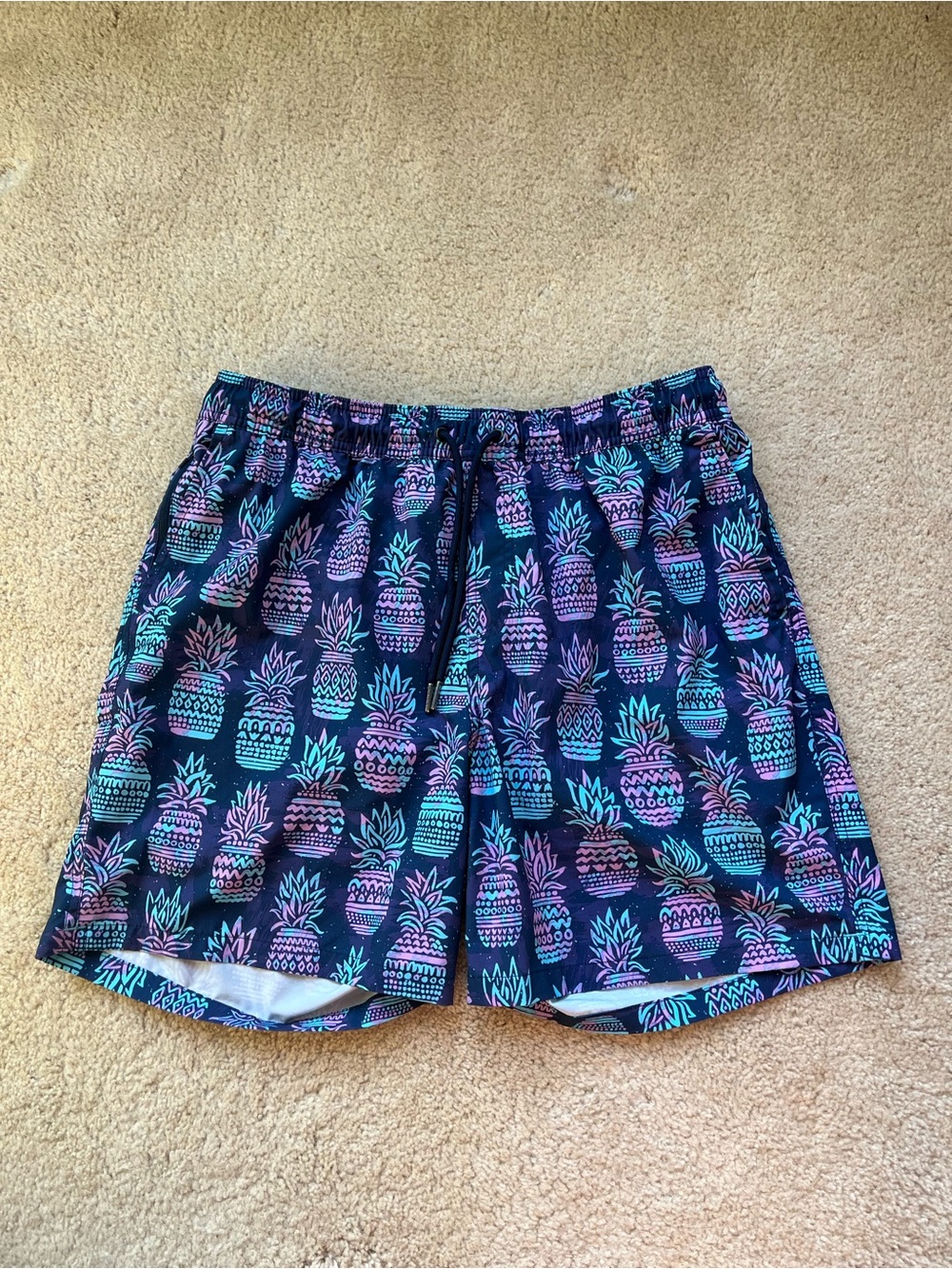 Goodfellow & Co. Men's Blue & Purple Pineapple Lined Swim Trunks - Size L - EUC